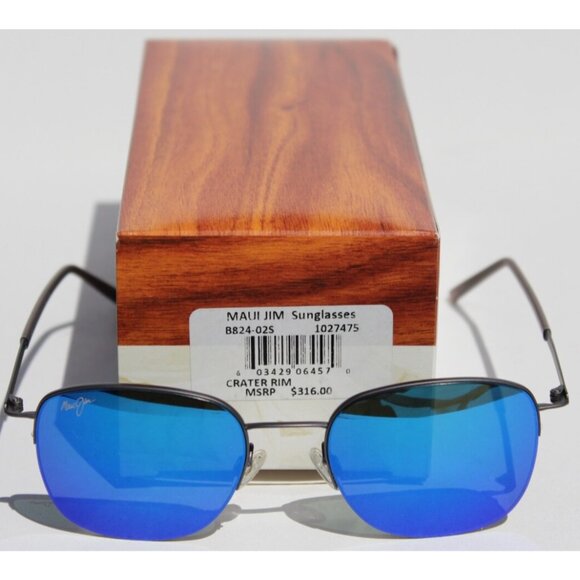 MAUI JIM Crater Rim POLARIZED Sunglasses B824-02S Gunmetal/Blue Hawaii NEW - Picture 2 of 9